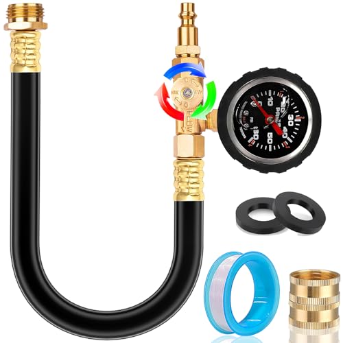 TianPtion Upgraded RV Water Blow Out Winterizing Kit Sprinkler Winterization Hose with Oil Filled Pressure Gauge Compressor Winterize Adapter Plug for Camper Boat Travel Trailer Motorhome Faucet