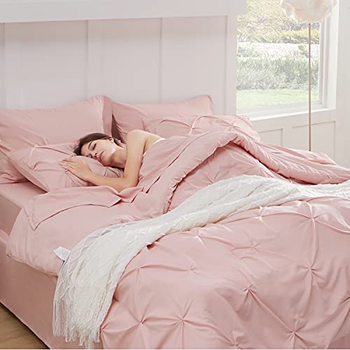 Bedsure Pink Twin Comforter Set For Girls - 5 Pieces Twin Bedding Sets, Pinch Pleat Pink Twin Bed In A Bag With Comforters, Sheets, Pillowcase & Sham, Kids Bedding Set #TOP4