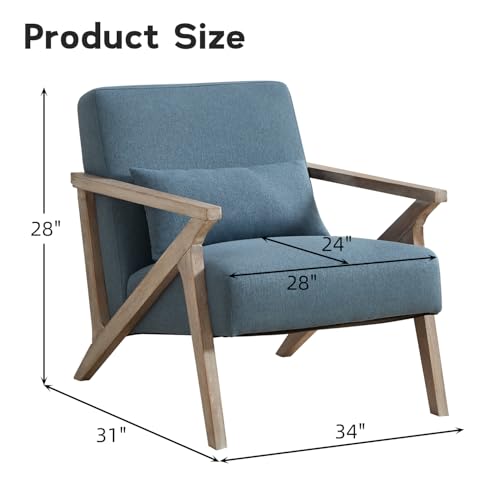 Sillón con estructura de madera y tapizado azul miniatura 2
