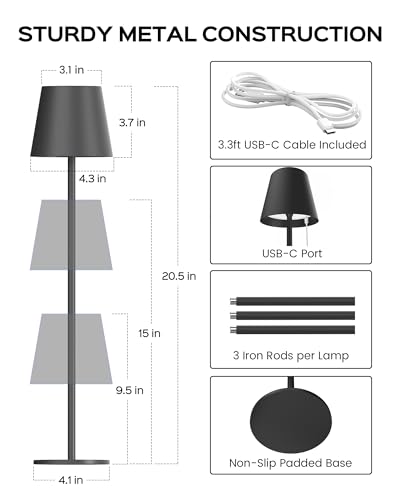Jackyled JKTL02-7005401A Cordless Table Lamps Rechargeable, 3 Adjustable Height, 5000Mah Battery Operated thumb #3