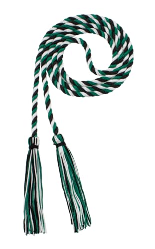 Image of Graduation Honor Cord - Black /DKGREEN /White - Every School Color Available - Made in USA