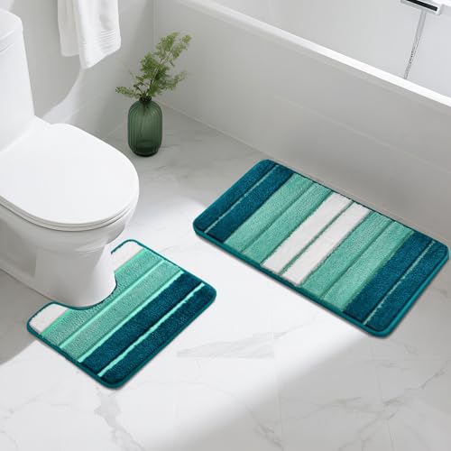 LUSCHEER 2 Piece Bath Mat Set, Extra Soft Absorbent Microfiber Non Slip Rug and Toilet Mat, Water Absorbent Machine Washable for Bathroom Floor (Green, 80 x 50 cm + U Shaped 50 x 40 cm) - Cosy Home Interiors LUSCHEER 2 Piece Bath Mat Set, Extra Soft Absorbent Microfiber Non Slip Rug and Toilet Mat, Water Absorbent Machine Washable for Bathroom Floor (Green, 80 x 50 cm + U Shaped 50 x 40 cm) - Image 6