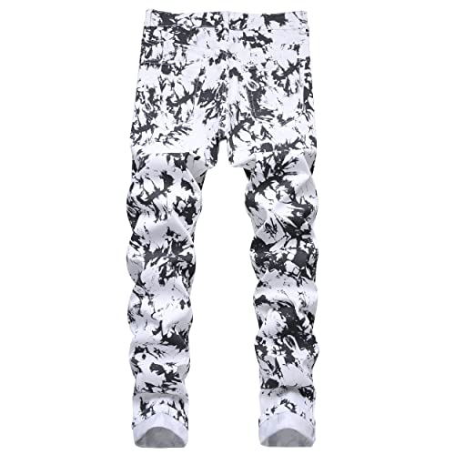 Ripium Men's Skinny Stretch Jeans Fashion Printed Slim Fit Jeans Comfort Flex Waist Casual Pants White #TOP1