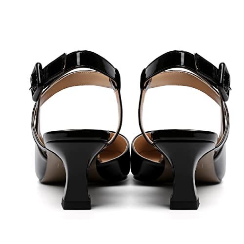 SKYSTERRY Women's Casual Ankle Strap Patent Slip On Slingback Round Toe Wedding Spool Low Heel Pumps Shoes 2 Inch4