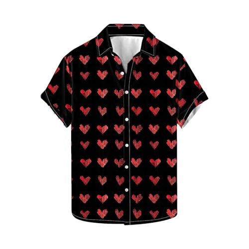Heart Print Shirts for Men 2025 Spring Beach Vacation Short Sleeve Tees Basic Lapel Button Down Tops2
