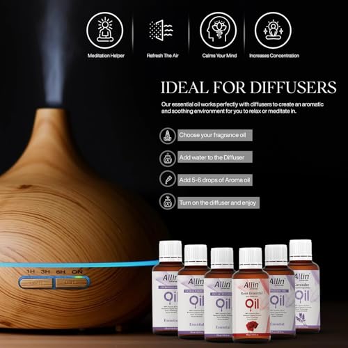 Image of Allin Exporters 6 in 1 Aroma Oil Combo Pack- Lavender, Rose, Citronella, Eucalyptus, Peppermint, Sandalwood (6 x 15ml) Pure Essential Oils for Aromatherapy, Home Fragrance, Diffusers & Candles