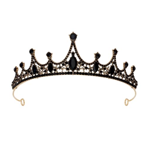 Amariver Black Crystal Tiara Crown for Women Gothic Gold Crown for Halloween, Weddings, and Special Occasions