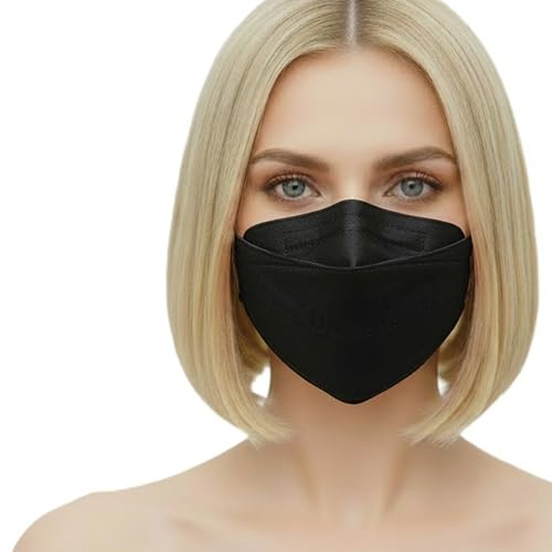 kela 25 Stck. FFP2 Atemschutzmaske schwarz mit 2 Gratis Ohrenschoner | Made in Germany | Klimaneutrale Atemschutzmaske mit verbesserter Atemfähigkeit | schwarz