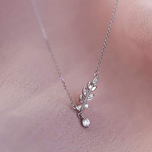 CZ Olive Leaf Pendant Necklace for Women Girls 925 Sterling Silver Cubic Zirconia Crystal Leaves Branch Charm Chain Choker Necklaces Dainty Elegant Birthday Wedding Anniversary Jewelry Gift3