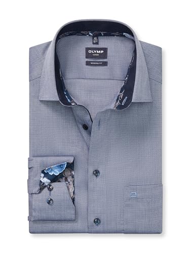 OLYMP Herren Oberhemd Langarm Luxor,Faux Uni,465 Modern Fit 20,13 New Kent,Marine 18,43