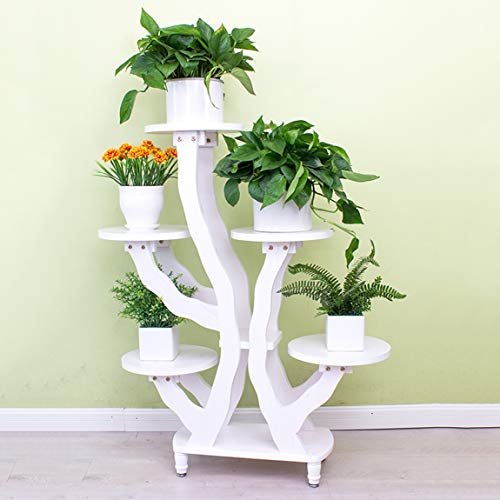 LRW Multi Floor Flower Rack, Solid Wood Floor Balcony, Living Room Indoor Flower Rack, 5 Layers Of White
