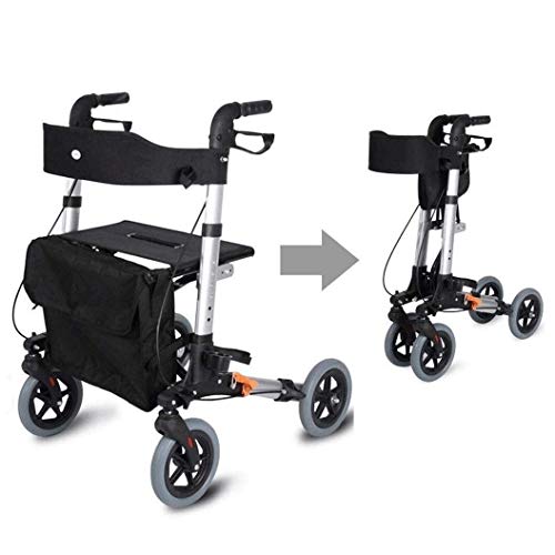 Folding Rollator Rollator Walkers Walkers for Seniors Foldable All Terrain Rollator with Suspensions,Elderly Walker Trolley Step-by-Step Shopping Cart Assisted Walking Four-Wheeled Travel Folding Whe