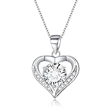 Ever Faith 925 Sterling Silver Heart Pendant Necklace for Women, 2 Carat Moissanite Necklaces Valentines/Mothers Day/Birthday/Christmas Jewelry Gifts for Wife Mom