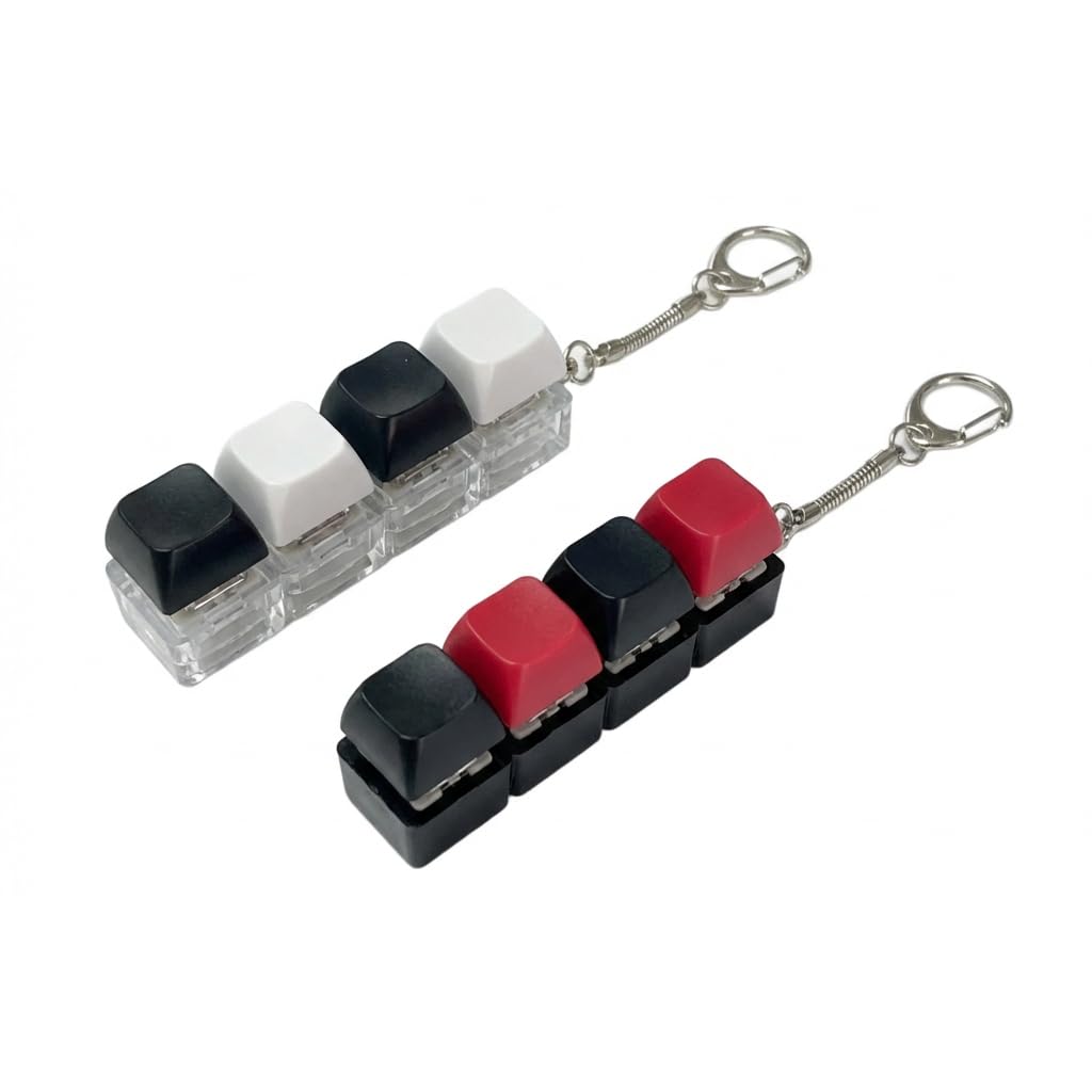 CleaZeny 2 Pack Keyboard Fidget Toy, 4-Key Fidget Keyring Clicker, ABS Anti-Anxiety Mechanical Keypad Pendant, Desk ADHD Fidget Toys Gift for Kids & Adults (Black/Red & Black/White) โ image 1