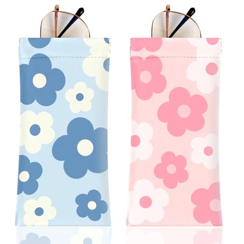 Image of Anikathy 2Pcs Sunglass Eyeglass Glasses Case Soft PU Leather with Cleaning Cloth Portable Glasses Pouch Bag for Men Women