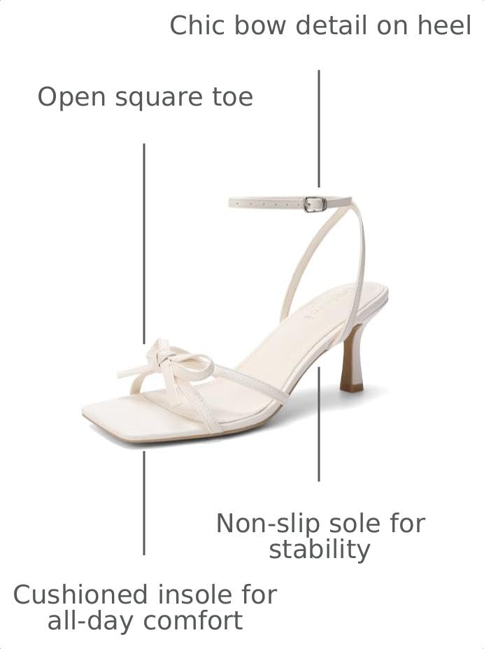 Image of Goderci Kitten Heels with Bow Strappy Heels for Women | Square Open Toe, Mid Heeled Sandals