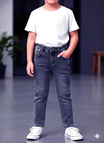 Image of A.T.U.N. (ALL THINGS UBER NICE) Boys Cotton Stretchable Straight Fit Denim Jeans | Soft Washed Mid Rise Comfort Jeans for Everyday Wear | Durable Stylish Casual Bottom Wear