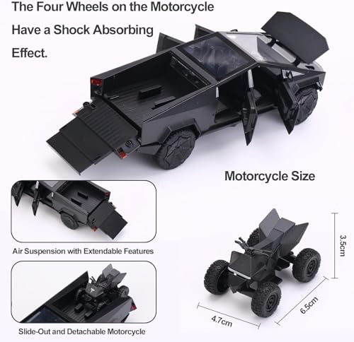 Image of 1 /24 Tesla Cybertruck Diecast Metal Toy Truck with Lights and Sounds, Mini Vehicle for Boys Ages 3 and Up, Realistic Design, Fun Educational Play, for Kids and Collectors (Grey)