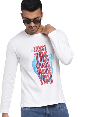 Image of Bewakoof Men's 100% Cotton Graphic Print Regular Fit Full Sleeve Round Neck T-Shirt | Tshirt for Men Cotton| Casual Wear | Street Wear