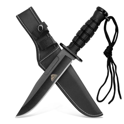 by GER-SABER Jagdmesser festehende Normal Klinge inkl. Gürtelholster 31,5cm Einhandmesser - Outdoor Messer für jedes Abenteuer, Survival Bowiemesser für Camping, Jagd, Wandern und mehr (SA43)