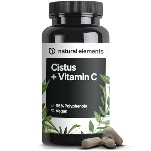 natural elements Cistus incanus mit Vitamin C – 90 Kapseln – 250mg Polyphenole pro Kapsel (65%) – vegan, hochdosiert, hoch bioverfügbar – ohne unnötige Zusätze – laborgeprüfte Qualität