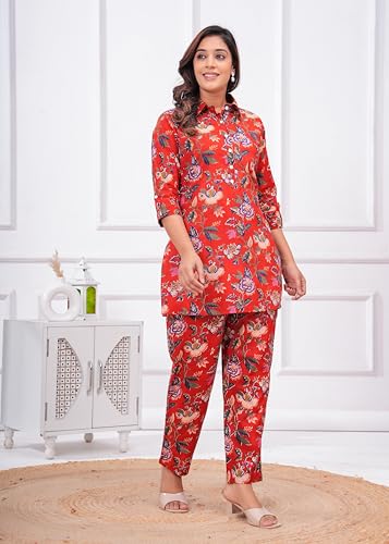 Image of Nevisha Style Printed Cotton Co-ord Set For Women's | Kurta With Pant Set For Women's | Cotton Co-ord Set For Women's