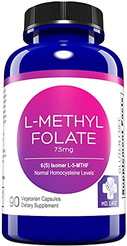 MD. Life L-Methylfolate 7.5 mg - Active Folate 5 Mthfr Support Supplement Professional Strength Methyl Folate - Essential Amino Acids & Brain Supplement- 90 Vegan Capsules