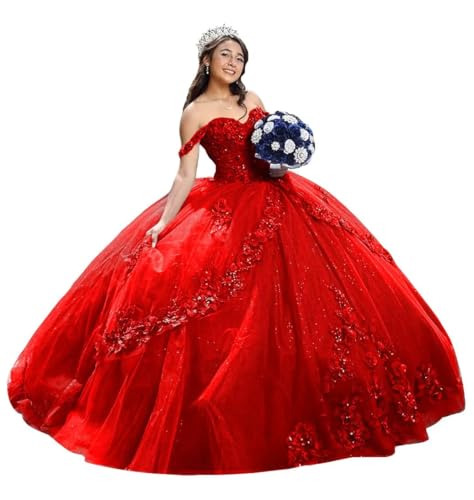 Mauuwy Glitter Tulle Red Quinceanera Dresses for Women Elegant Lace Ball Gown Luxury Vestidos De 15 Años Plus Size Off Shoulder Prom Dress 8
