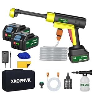 Akku Hochdruckreiniger, Tragbar Hochdruckreiniger mit 1200 PSI, Direkt an Den Wasserhahn Anschließbar, 2 X 4.0Ah Akkus, 6-in-1-Düse, 10 Meter Schlauch, für Auto, Zaun, Boden, Terrasse