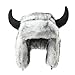 URAWOW Ox Horn Faux Fur Trapper Hat for Women Men Outdoor Plush Fuzzy Warm Ear Flaps Fashion Cute Animal Wacky Grey White