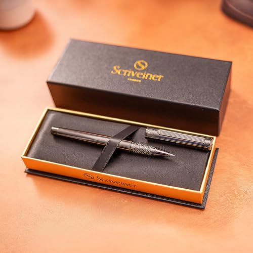 Image of Scriveiner Gun-Metal Rollerball Pen - Stunning Luxury Pen, Schmidt Ink Refill, Best Roller Ball Gift Set for Men & Women, Professional, Executive Office, Nice Pens