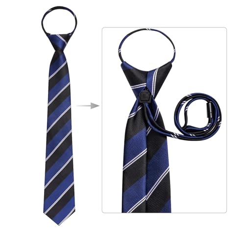 Image of Hi-Tie Zipper Ties for Men Pre-tied Tie Set Lapel Pin Pocket Square and Cufflinks Formal Business Wedding Adjustable Necktie