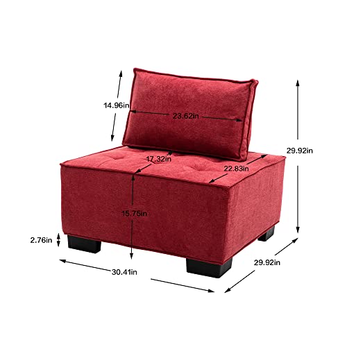 Lyuhome Modern Sectional Sofa Couch Square Modular Floor Single Sofa Chair With Removable Back Cushions Small Floor Tofu Couch For Bedroom, Living Room Red #TOP1