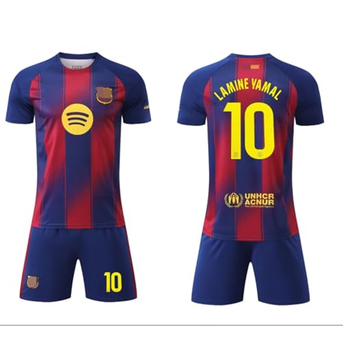 Camiseta de fútbol para niños, 2025/2026 Barca Home Lamine Yamal #10, camiseta de fútbol con juego corto, tallas juveniles, Azul, 9-10 años