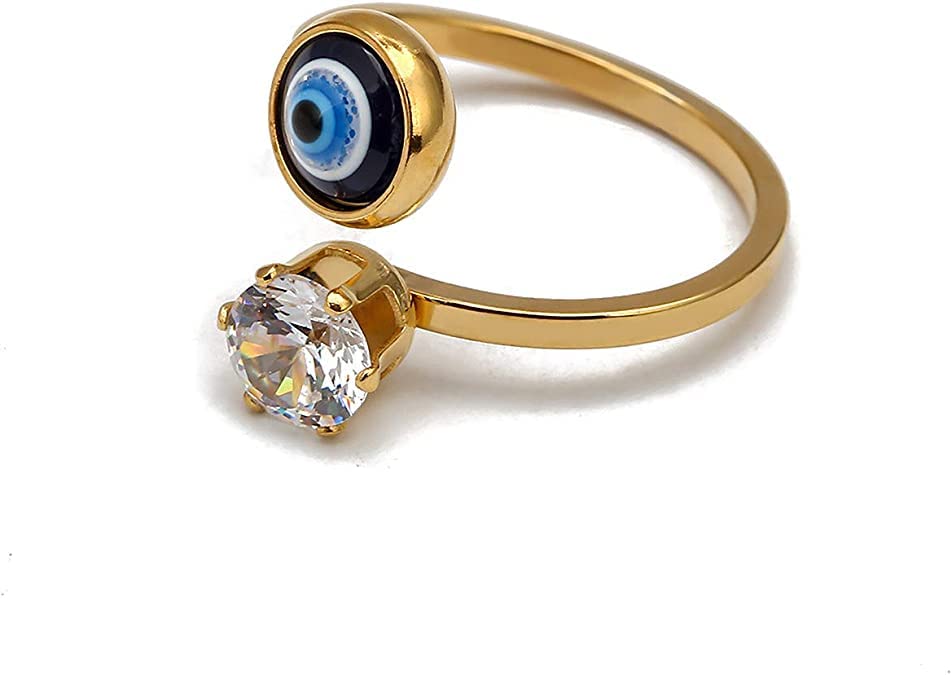 Evil Eye Adjustable Finger Ring with Zircon