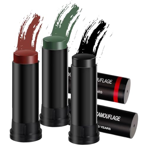 Juego de 3 palos de camuflaje para cara y cuerpo, ideal para béisbol, fútbol, caza, al aire libre, militar, negro, marrón, verde, fácil de aplicar y quitar