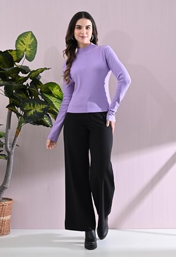 Image of High-Neck Full Sleeves Cotton Top for Women | Casual Regular Fit