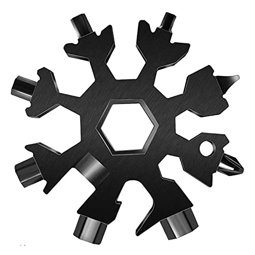 PREMIUM 18-in-1 Professional Schneeflocken Multi-Tool I Edelstahl Multifunktionswerkzeug Schneeflocke als Gadget Schlüsselanhänger für Männer & Handwerker Geschenk Outdoor und Camping (Schwarz)