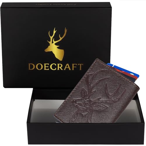 Image of Men's Genuine Leather RFID Wallet | Premium Slim Red Wallet for Men with Deer 3D Print | 8 Card Slots Secure and Durable Design | Casual Stylish | Formal Gifting, Black (Safiano /Brown)