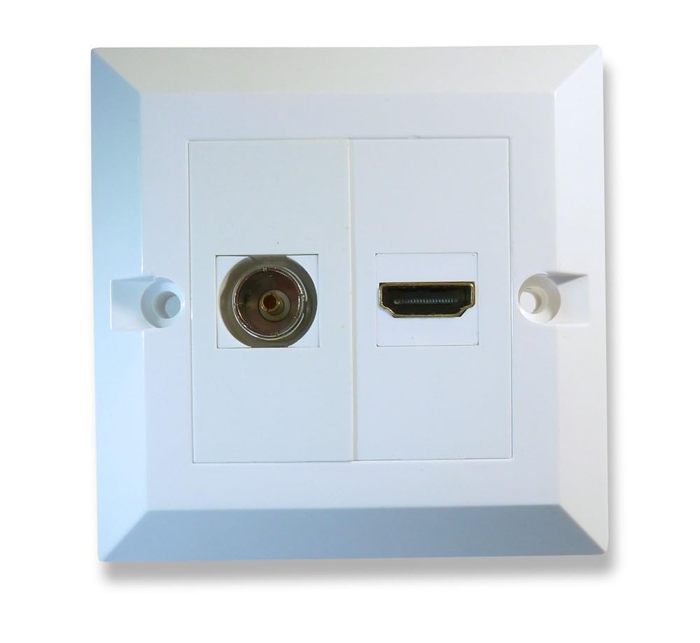 C4A® TV Aerial and HDMI Wall Plate/No Soldering simple Installation/White Faceplate