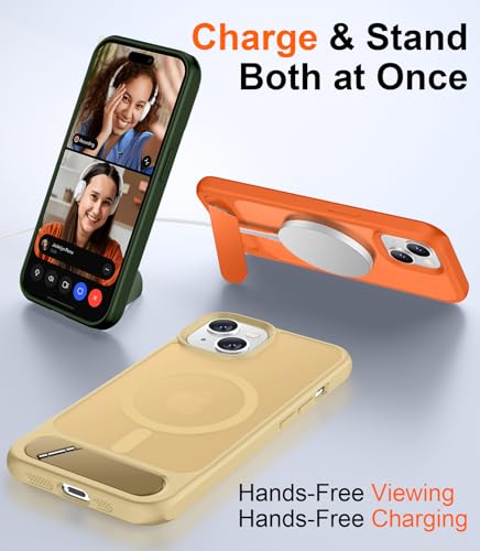 Image of Magnetic Compatible with iPhone 14 Case /iPhone 13 Case,[Built-in Invisible Kickstand][Compatible with MagSafe][Military Grade Shockproof] Slim Translucent Matte Phone Case for iPhone 14 /13 6.1 inch