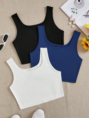 Image of Toochki Women's Knitted Sleeveless Solid Sqaure Neck Ribbed Tank & Crop Tops (Pack of 3)