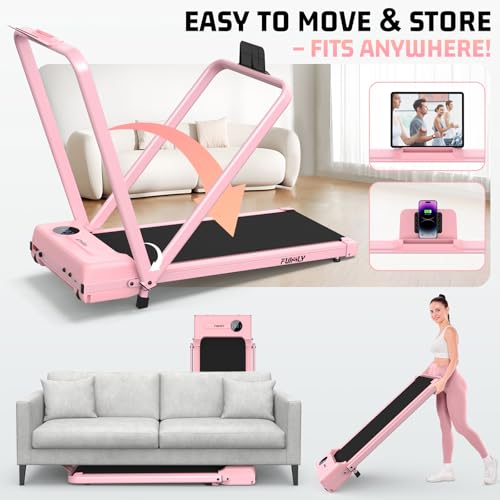 Image of FUNMILY Upgrade Walking Pad Folding Treadmill with 12% /15% Incline & Handle Bar, 3.5HP Foldable Under Desk Compact Treadmills for Home /Office /Gym, 400+lb Capacity, Shock Absorption