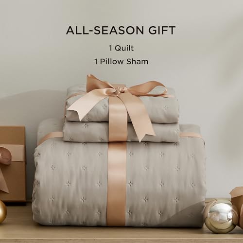 Bedsure Twin Quilt - Ultra Soft Twin XL Quilt Bedding for Modern Farmhouse Bedroom Decor, Lightweight All-Season Comforter, Taupe Bedspread Coverlet 68x86 Inch