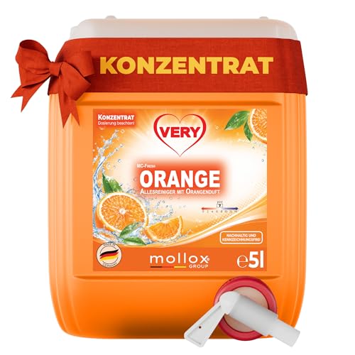 VERY Orange Allesreiniger mit frischem Orangenduft | 5L Kanister inkl. Auslaufhahn | biologisch abbaubar | Konzentrat | gründliche Sauberkeit und strahlender Glanz
