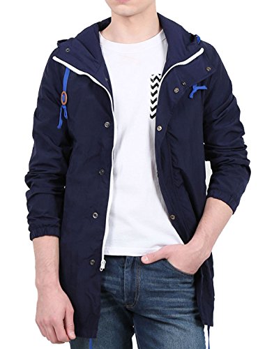 uxcell Men's Long Sleeve Zip Front Pocket Drawstring Hoodie Jacket Blue M US 40