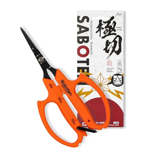 Saboten Japanese Harvesting Shears, Magnetic Springless, Fine-Tip Angled Blade, Fluorine-Coated...