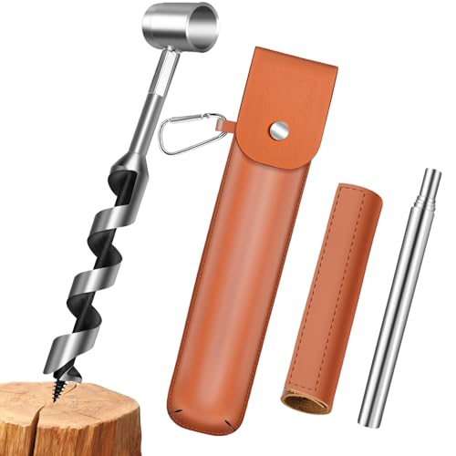 SipSylph 10-Inch Survival Tool for Bushcraft – Bushcraft Auger with Scotch Eye, Hand Auger for Manual Hole Maker, Durable Steel, Leather Case for Outdoor Survival, Bushcraft Tools & Camping