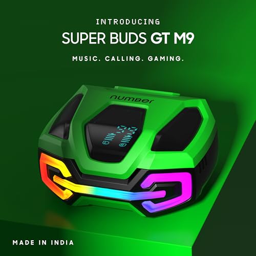 Image of numBer Super Buds GT M9 ANC (32db) Truly Wireless in Ear Earbuds with 60H Playtime, Dual Pairing Ear Buds, 35ms Low Latency, 13mm Speakers, 4Mic ENC, BT 5.4, Fast Charging, Made in India (Glass Green)