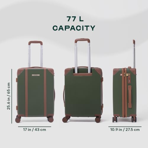 Image of Assembly Vintage 24 Inch (65cm) Check-in Medium Trolley Bag Hard Shell Polycarbonate Suitcase Retro Classic Design with TSA Lock 8 Spinner Wheels Green